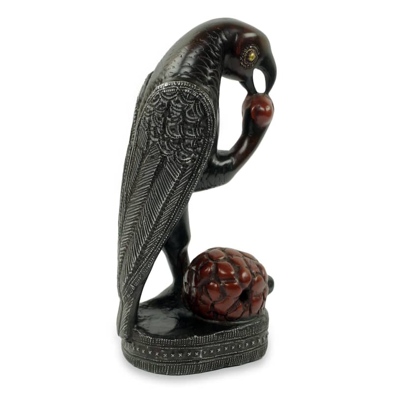 Novica Handmade Parrot With Palm Fruit Wood Sculpture