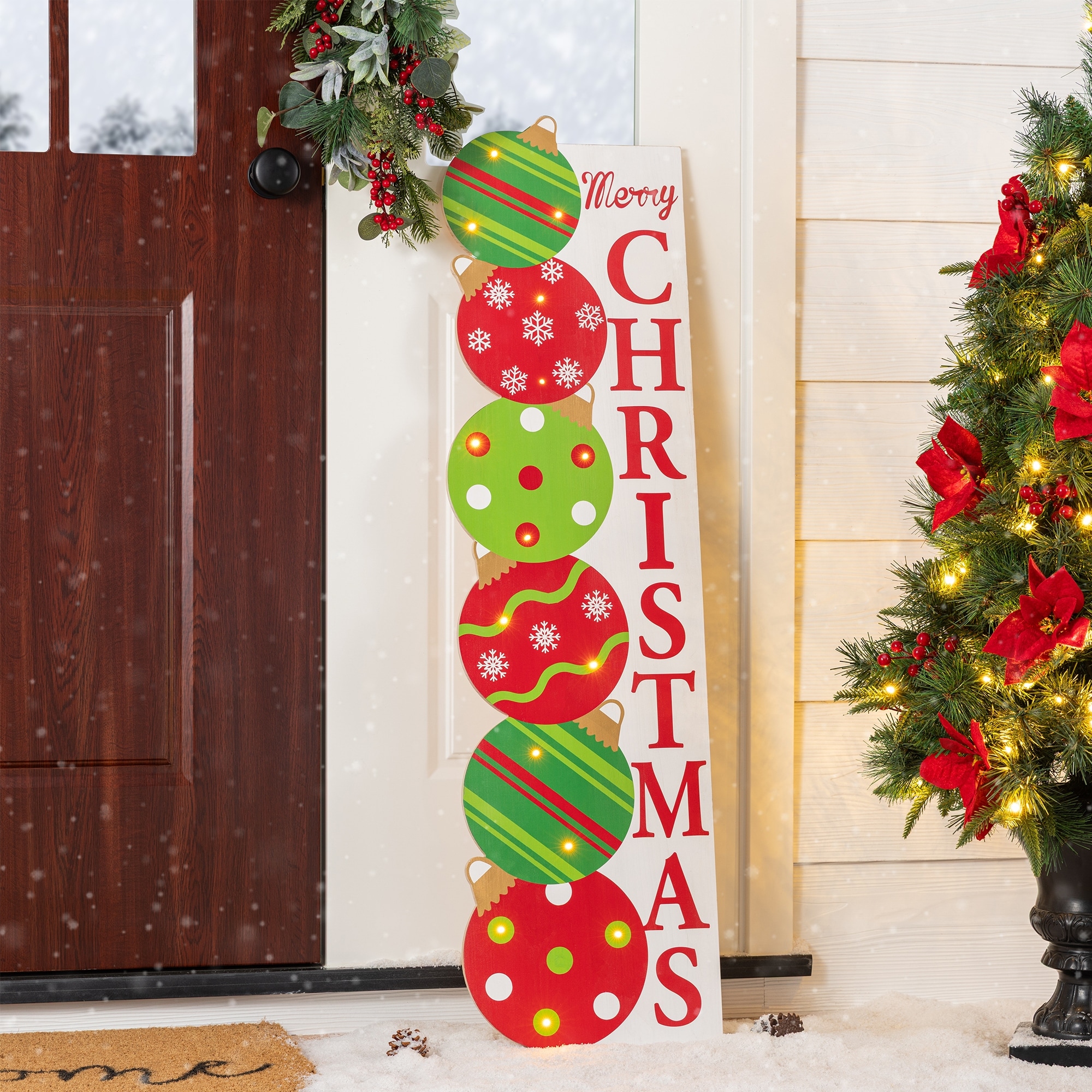 Glitzhome 42"H Lighted Christmas Ornament Porch Leaner With Timer