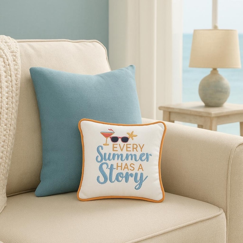 Every Summer Has A Story 10" x 10" Embroidered Throw Pillow