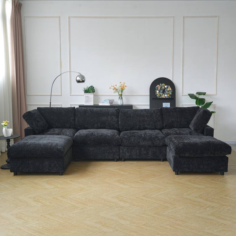 134" Cloud Sectional Couches for Living Room, Convertible U Shape Couch with Ottoman, 6 Seater Modular Sectional Sofa