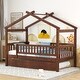 preview thumbnail 3 of 10, Wooden Twin Size Creativity House Bed with Twin Size Trundle and Headboard, Spacious Storage