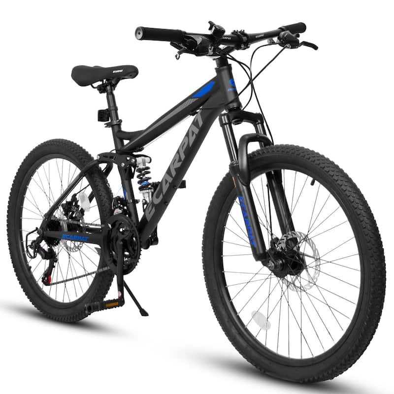 27.5 Inch Full Suspension Mountain Bike, Front and Rear Dual Shock Absorbers, Mechanical Disc Brakes, 21-Speed - Black