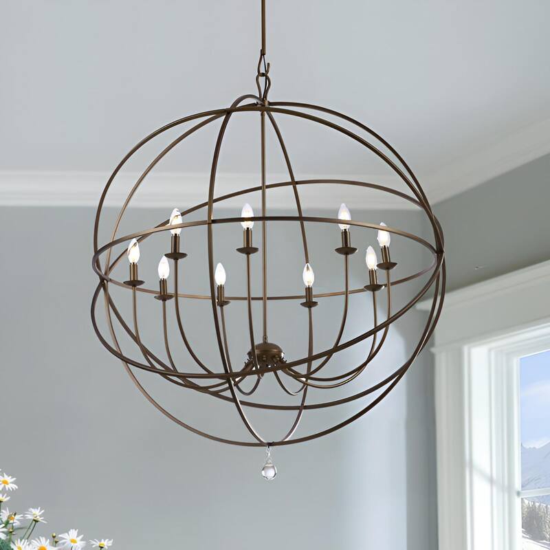 Large Sphere 9-Light Dimmable Globe Chandelier, Oversized High Ceiling Pendant - N/A