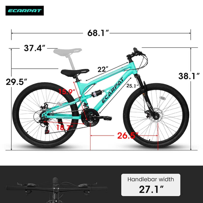 Unisex Mountain Bike - Steel Frame, Shock Fork, Shock Absorber, Multiple Speeds - 26