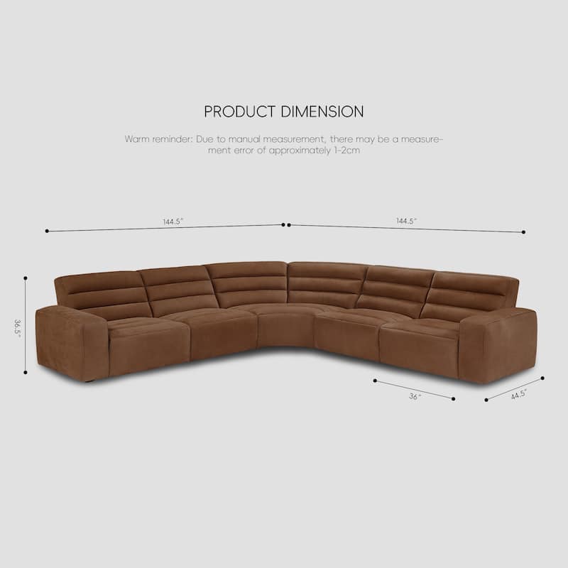 5PCS, 3 power Recliners, Full-Grain Leather Reclining Large Sectional with Zero Gravity