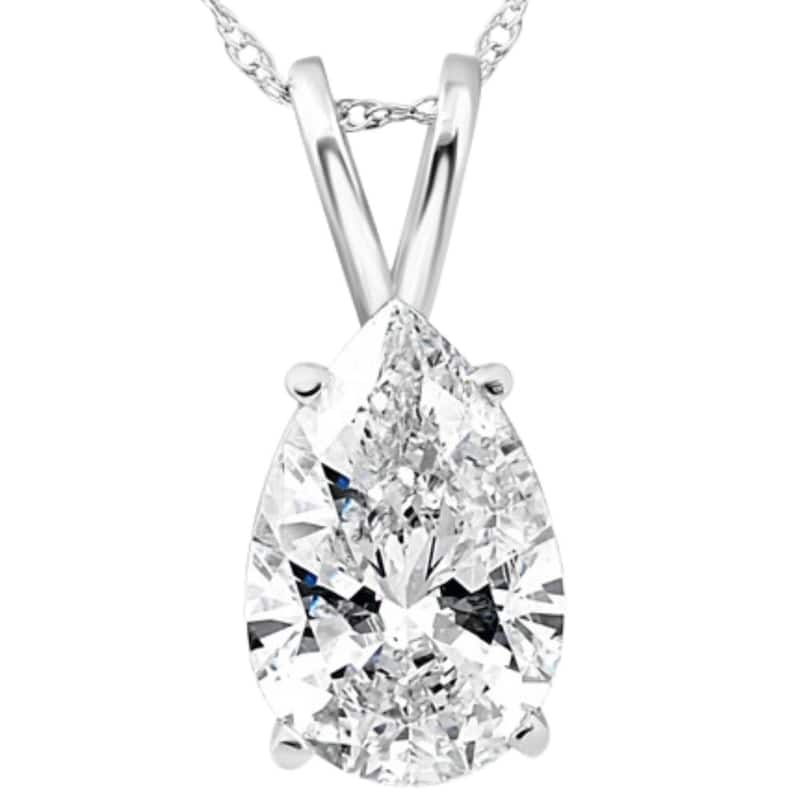 Bliss Diamond Certified 2 Ct Pear Shape Lab Grown Diamond Pendant White Gold Necklace - White - 18 Inch