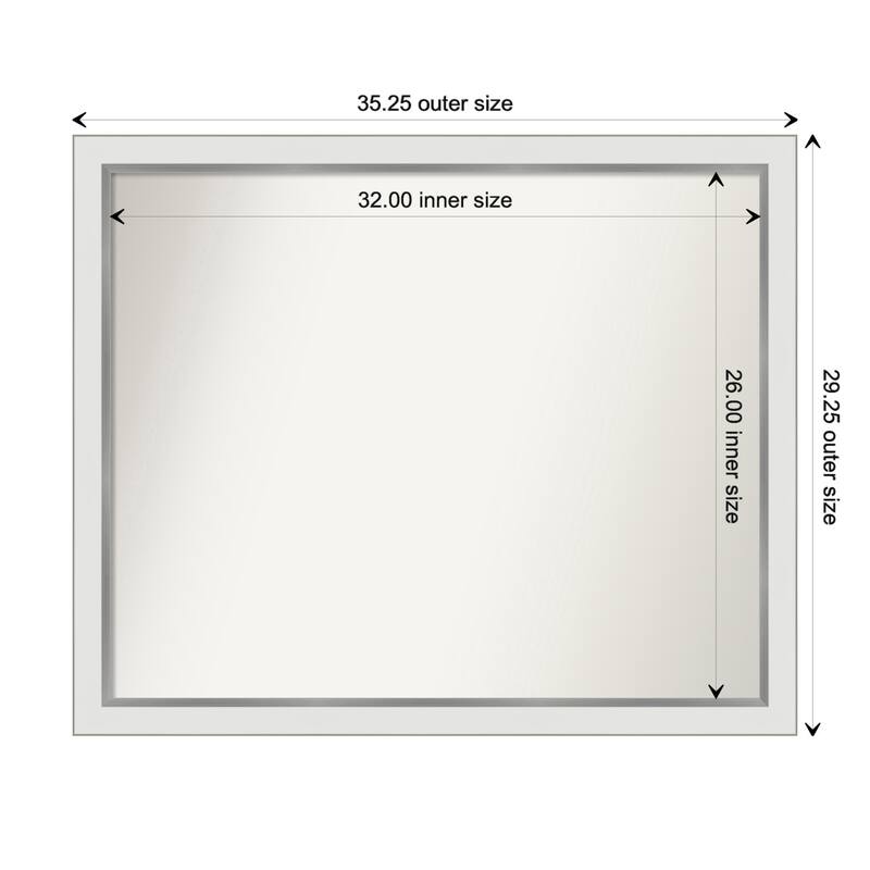 Eva White Silver Narrow Framed Non-Beveled Custom Wall Mirror, Bathroom Vanity Mirror - Outer Size: 35.25 x 29.25