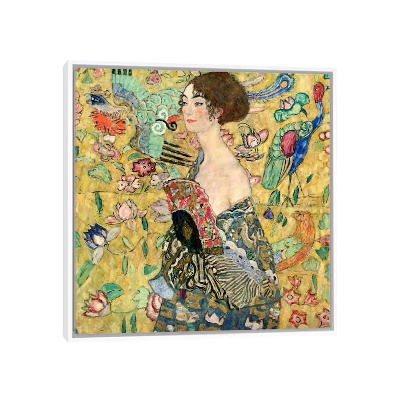 iCanvas "Lady with a Fan" by Gustav Klimt Framed Canvas Print - White - 18x18