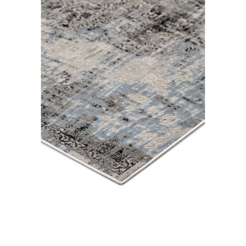 Alexander Industrial Distressed Rug, Charcoal/Sky Blue, Area Rug