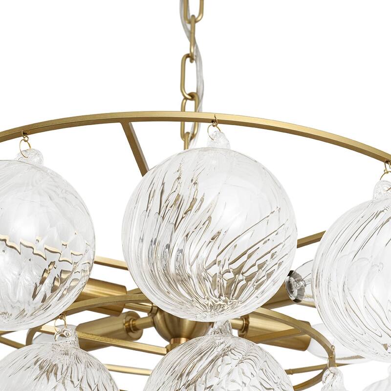 Mid-Century 6-Light Cluster Ribbed Glass Globe Bubble Chandelier