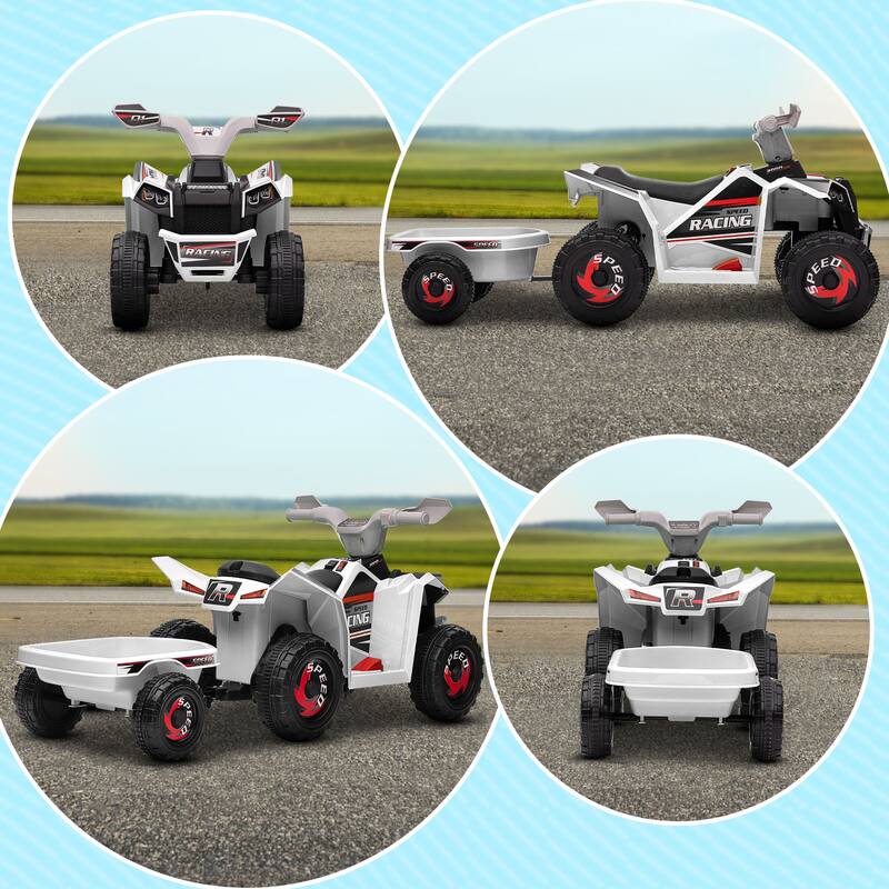 6V Kid ATV with Back Trailer, Electric Ride-On Car for Toddlers, Safe Speed, Wear-Resistant Wheels for Outdoor, 18-36 Months