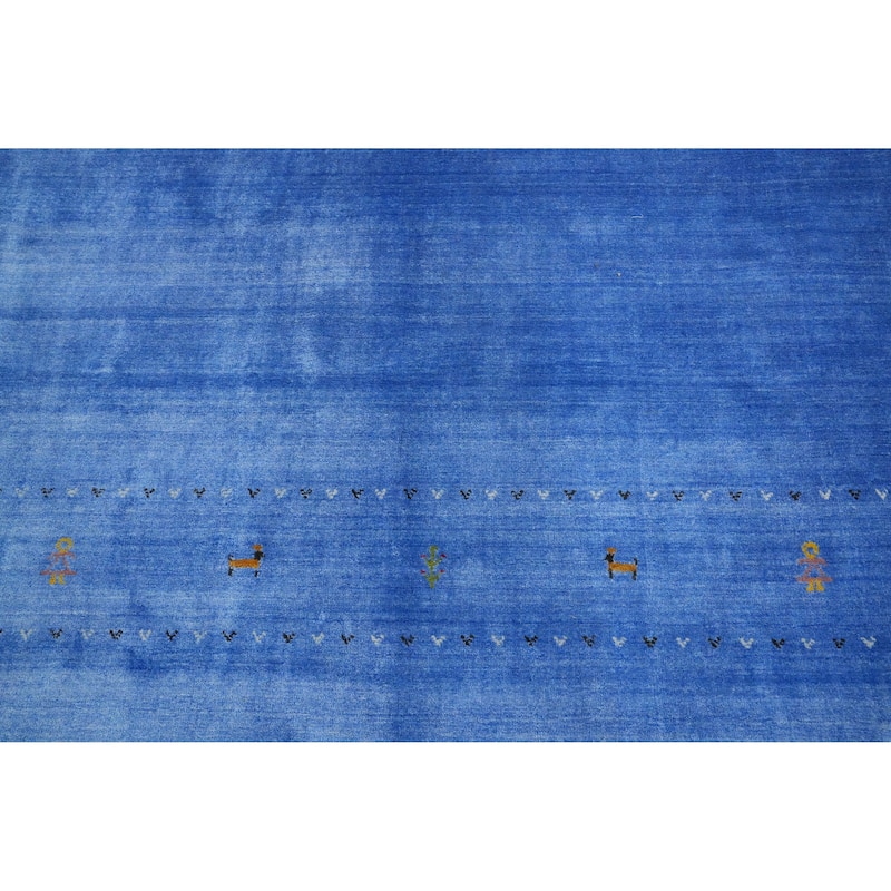 Hand Knotted Oriental 100% Wool Carpet Tribal Animal Pictorial Navy Blue & Blues Gabbeh Area Rug - 8' 10'' X 9' 4''
