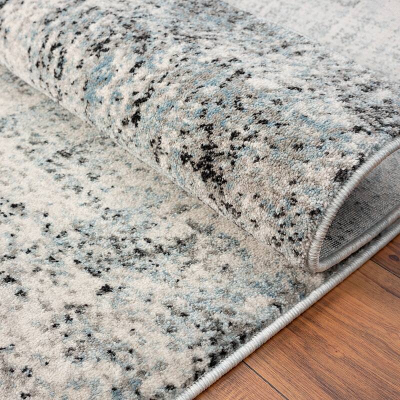 Theory Distressed Dusty Blues / Greys Abstract Area Rug