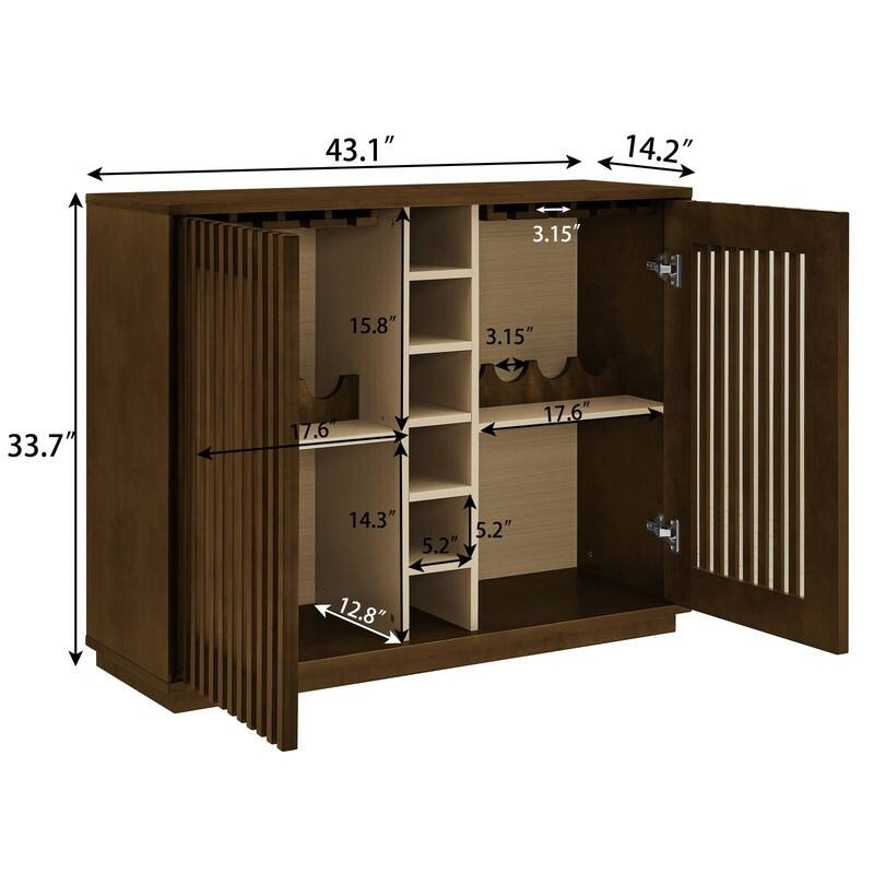 Mid Century Modern Fluted Buffet Cabinet with Wine Glass Holder and Wine Rack