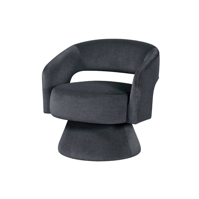 Lessa Swivel Accent Chair, Barrel Style, Foam Padded, Dark Gray Velvet