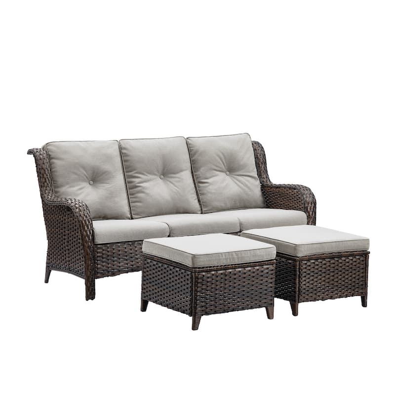 Gymojoy 3-Piece Outdoor Patio High-back Wicker Sectional Ottoman Set