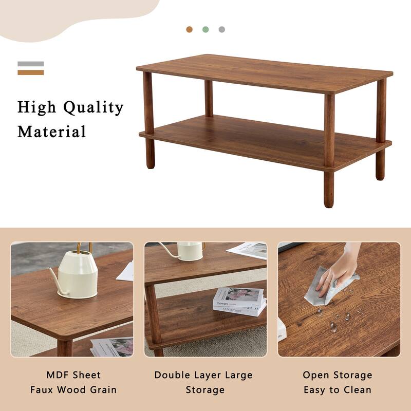 2-Tier Coffee Table for Living Room, End Table with Open Storage Shelf