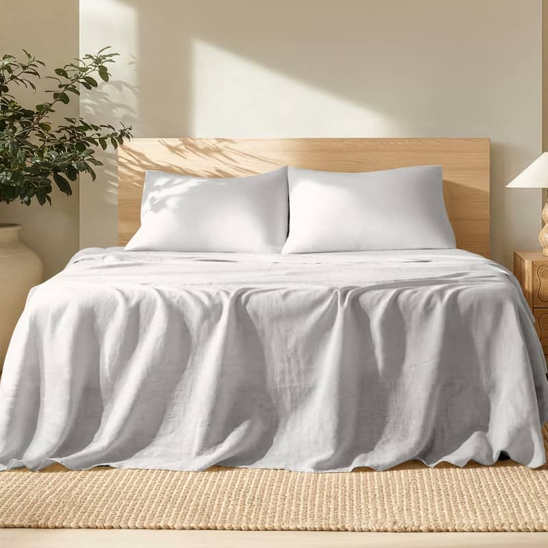 Bare Home Linen Sheet Set - Ultra-Soft Luxury - Twin - Glacier Grey