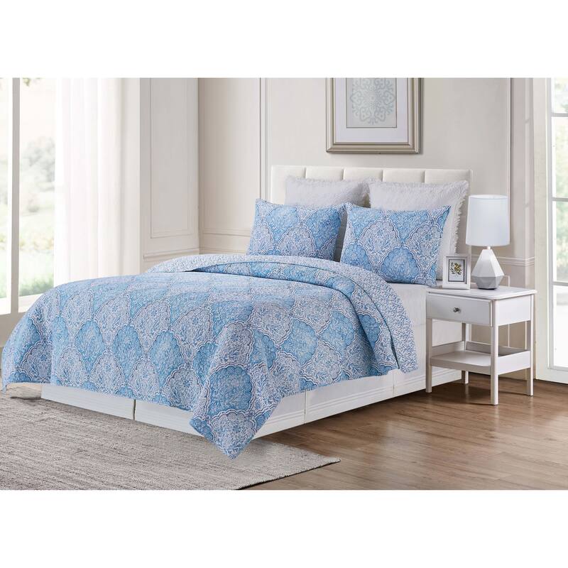 Chinoiserie Coast Cotton Reversible Machine Washable Quilt Set