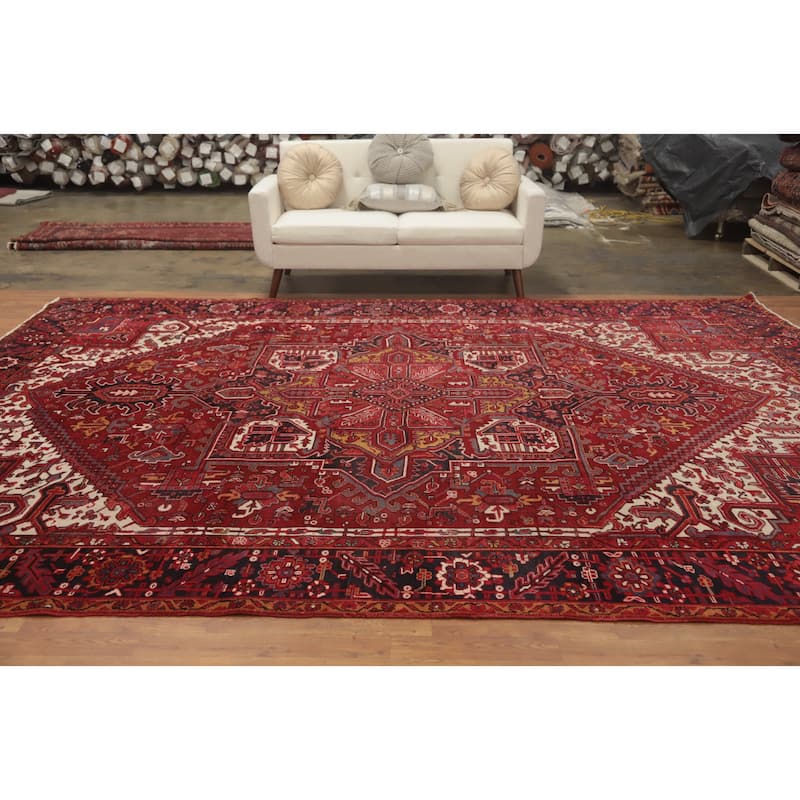 Hand Knotted Oriental 100% Wool Carpet Traditional Medallion Red Heriz Area Rug - 13' 0'' X 9' 8''