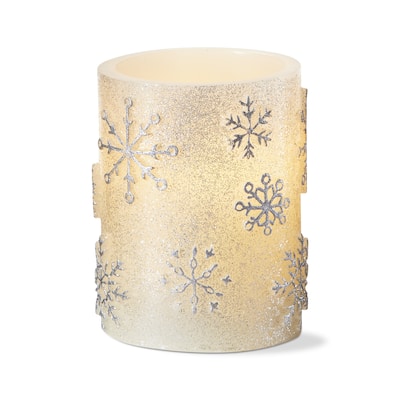 Snowflake LED Flameless Pillar Candle 3x4 - Ivory Paraffin Wax Winter Christmas Decor - Safe and Elegant Lighting