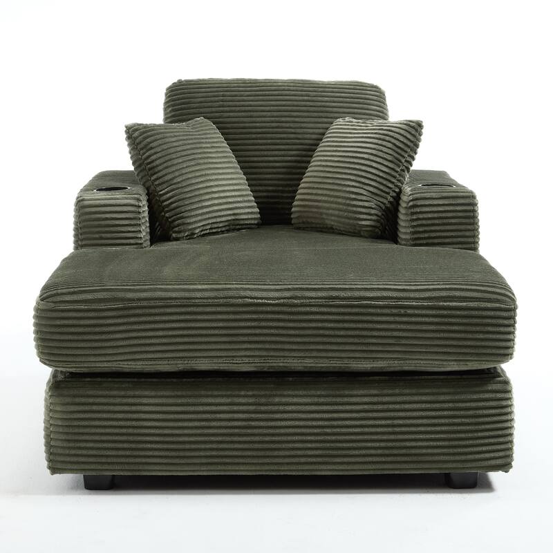 Corduroy Upholstered Chaise Lounge Sofa,Magazine bag,Detachable Cushions Deep Seat,3 colour