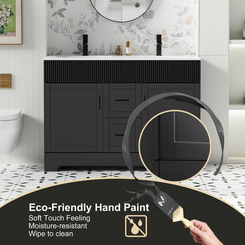 Modern 24/30/36/48" Wave-Line Bathroom Vanity Set with Sink & Faucet