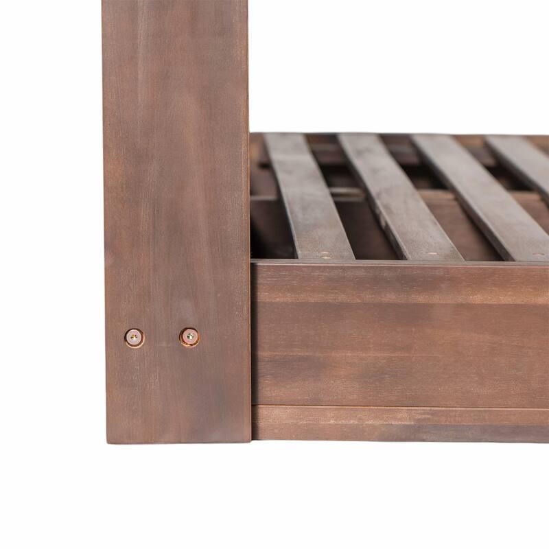 Patio Wooden Twin Size Porch Swing Daybed with 4 Hanging Ropes