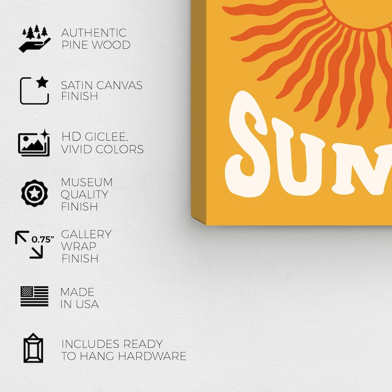 Wynwood Studio Canvas Typography and Quotes Stay Sunny Gold and Dark Orange Modern & Contemporary Wall Art Canvas Print