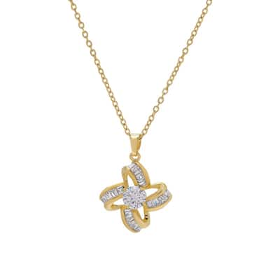Victoria Townsend Gold Plated Baguette Cubic Zirconia Flower Pendant.