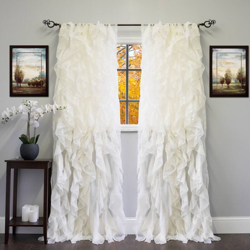 Sweet Home Collection Sheer Voile Waterfall Ruffled Tier 108 Inch Single Curtain Panel - 108" long x 50" wide - Ivory