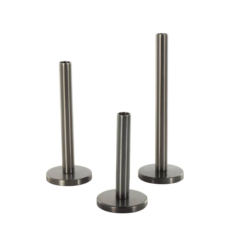 Silver Stainless Steel Metal Slim Decorative Candle Holder with Round Base (Set of 3) - 4"W x 4"L x 13"H