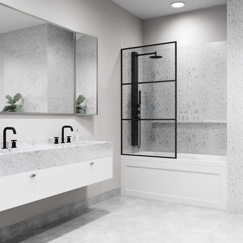 VIGO Divide 34" W x 62" H Framed Fixed Tub Screen in Matte Black