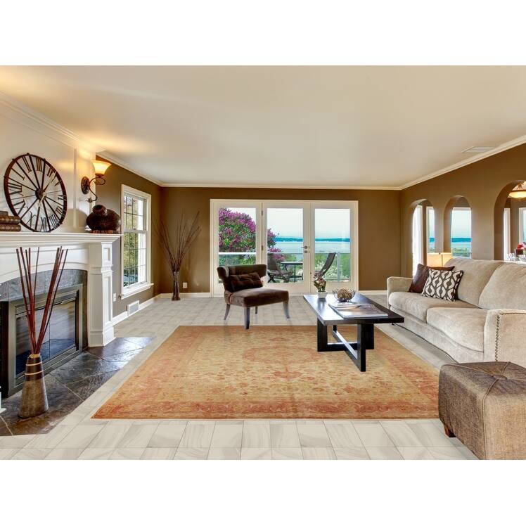 Hand Knotted Oriental 100% Wool Carpet Traditional Floral Beige & Ivories Tabriz Area Rug - 11' 0'' X 8' 4''