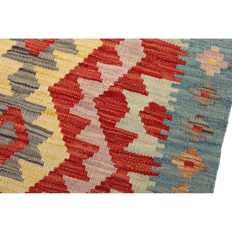 Retro Turkish Kilim Kelvin Red Blue Hand-Woven Wool Rug - 2'2'' x 2'5''