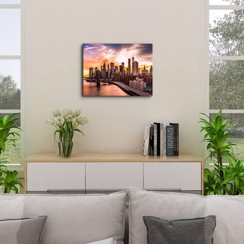 Brooklyn Bridge Skyline Wall Decor Sunset Cityscape Poster