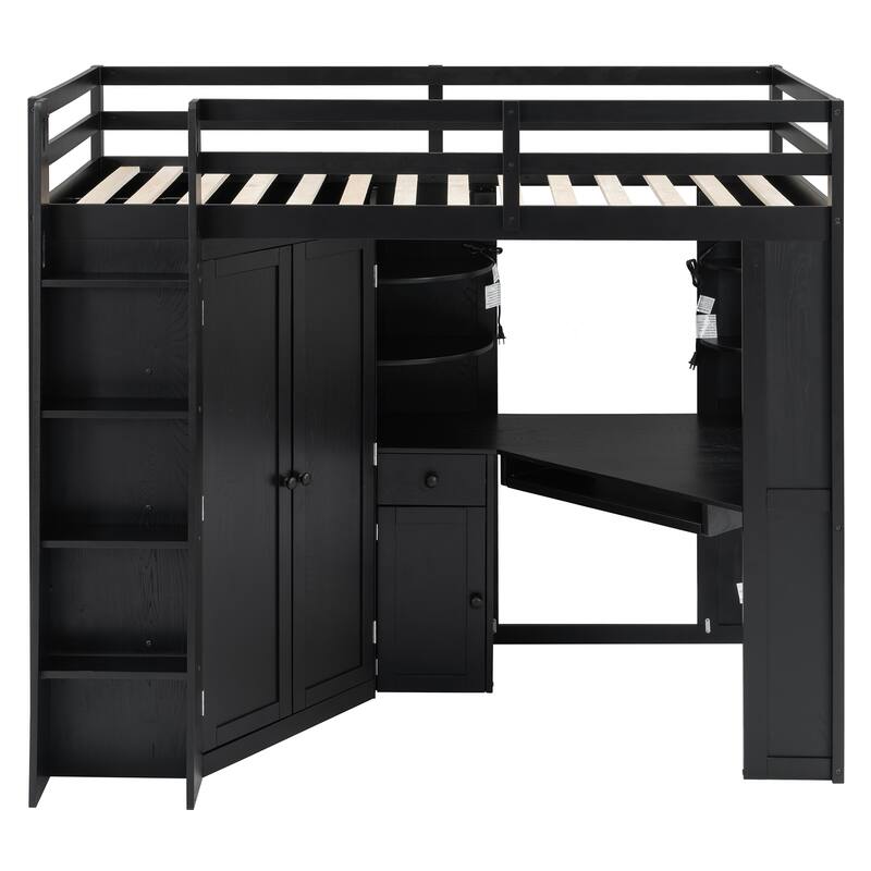 Twin Loft Bed with Integrated Wardrobe, Desk, Charging Station & Spotlights