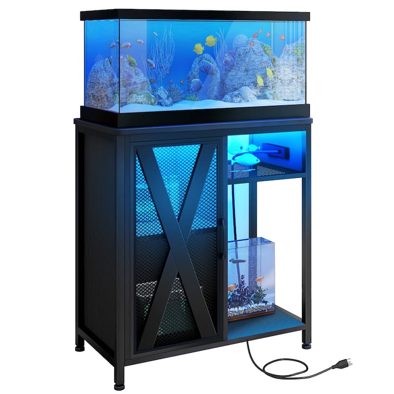 Moasis Aquarium Stand with Power Outlets and 7 Color RGB Light,Fish Tank Stand with Storage Cabinet - Black - Small