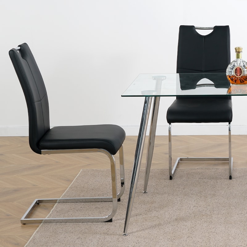 Modern Dining Chairs with Faux Leather Padded Seat and Metal Legs