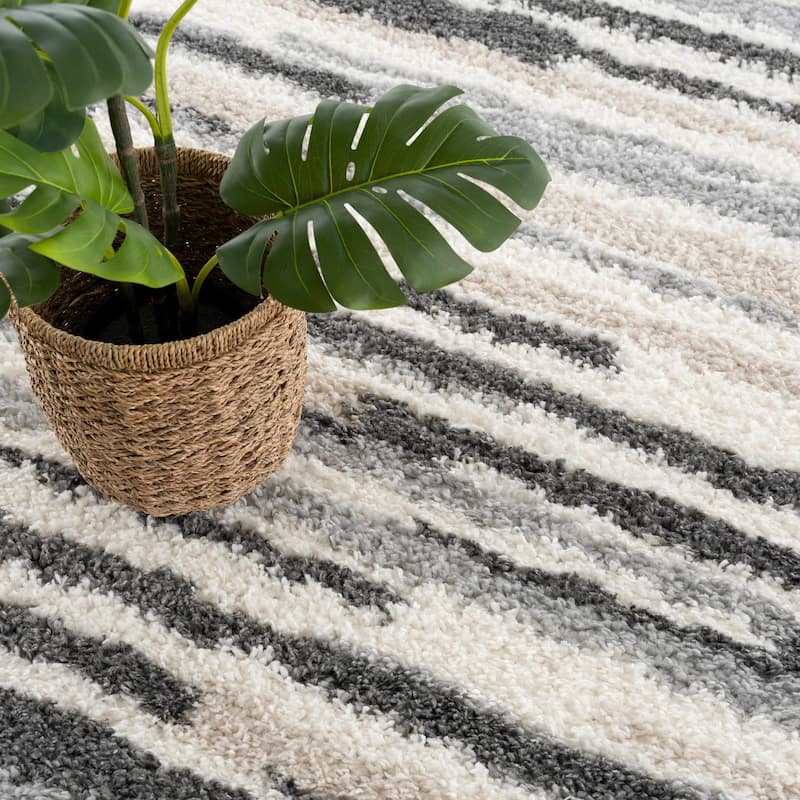 Hauteloom Lux Shag Collection Moroccan Farmhouse Shaggy High Plush Pile Area Rug