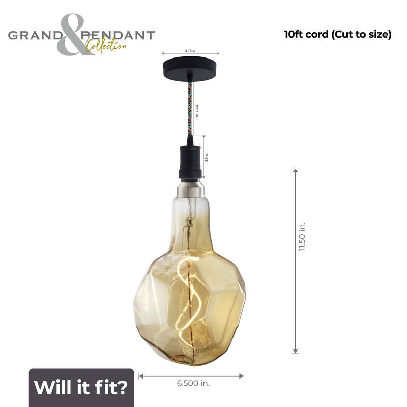 Bulbrite LED Grand Bulb and Pendant Kit of (1) 4 Watt Antique Glass 12" Jewel Shaped Bulb