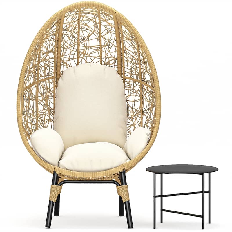 PE Wicker Egg Chair with Cushion and Side Table