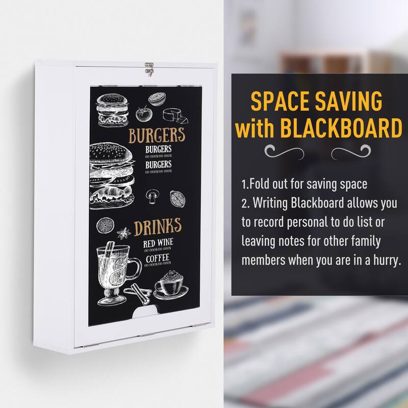 Modern Wall Mounted Desk with Foldable Lever and Built In Storage and Blackboard for Small Bedroom or Home Office
