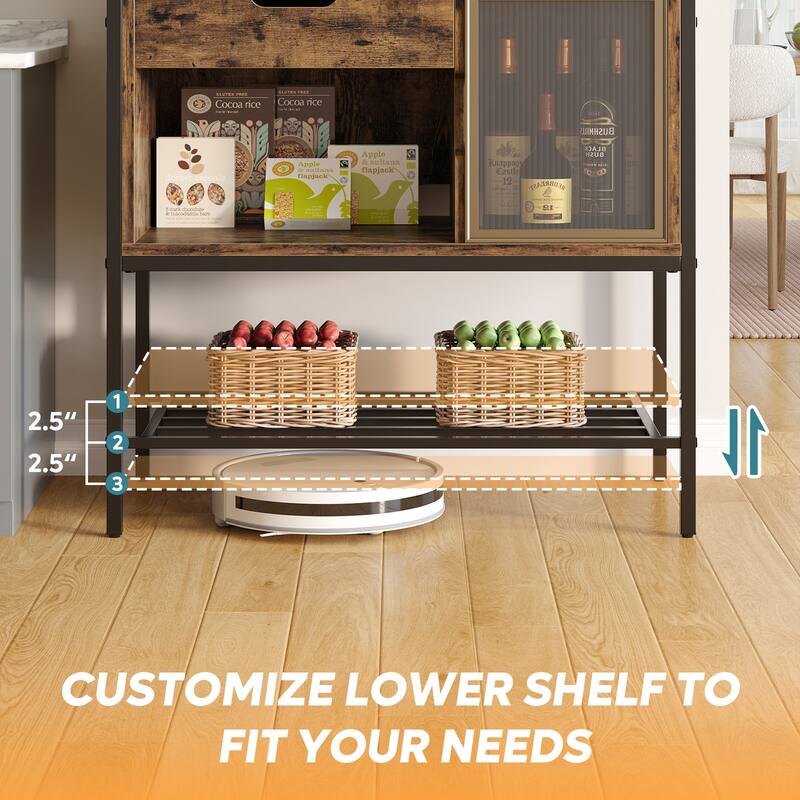59 Inch LED Bakers rack, Kitchen Baker's Rack With hooks and Adjustable Shelf - 59″H×33.8″W