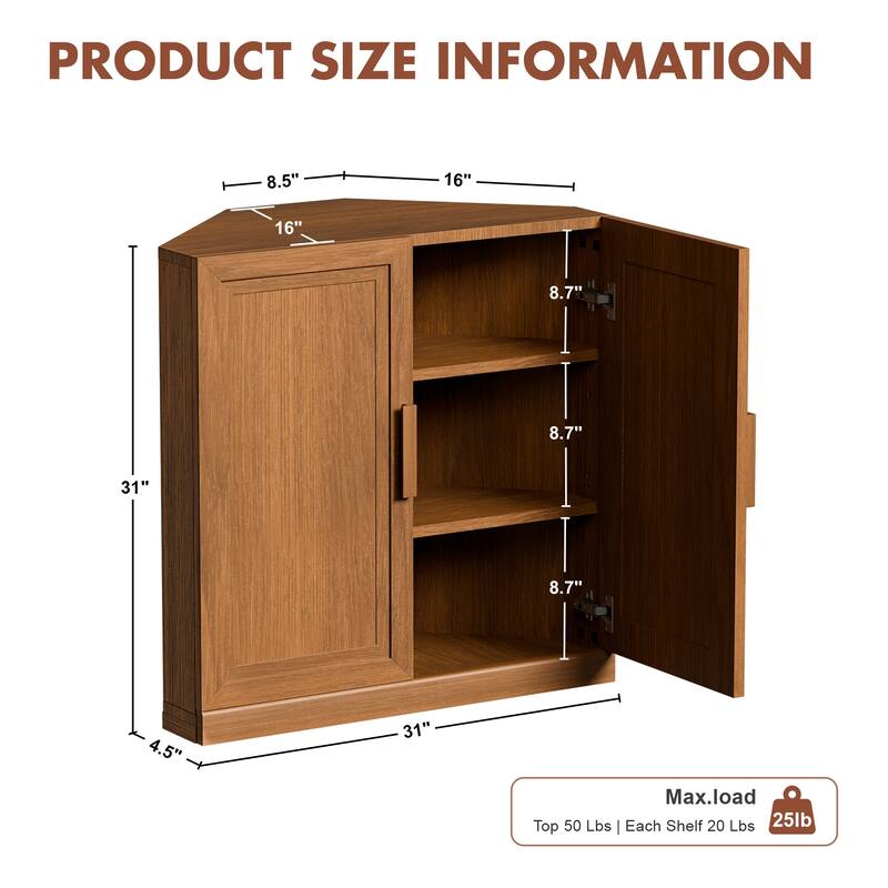 31"H Corner Sideboard Cabinet Free-Standing Corner Storage Organizer