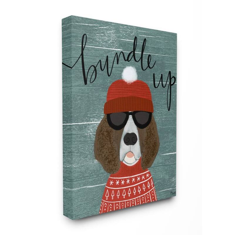 Stupell Bundle Up Dog Pet Animal Holiday Word Design Canvas Wall Art, Proudly Made in USA