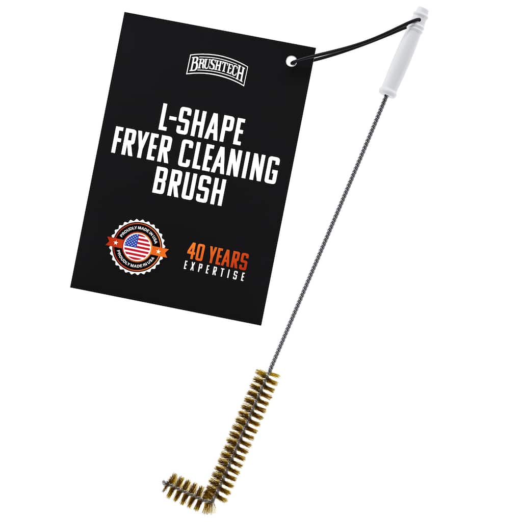 Brushtech L-Shape Fryer Cooling System Cleaning Brush - Brass/Silver/White