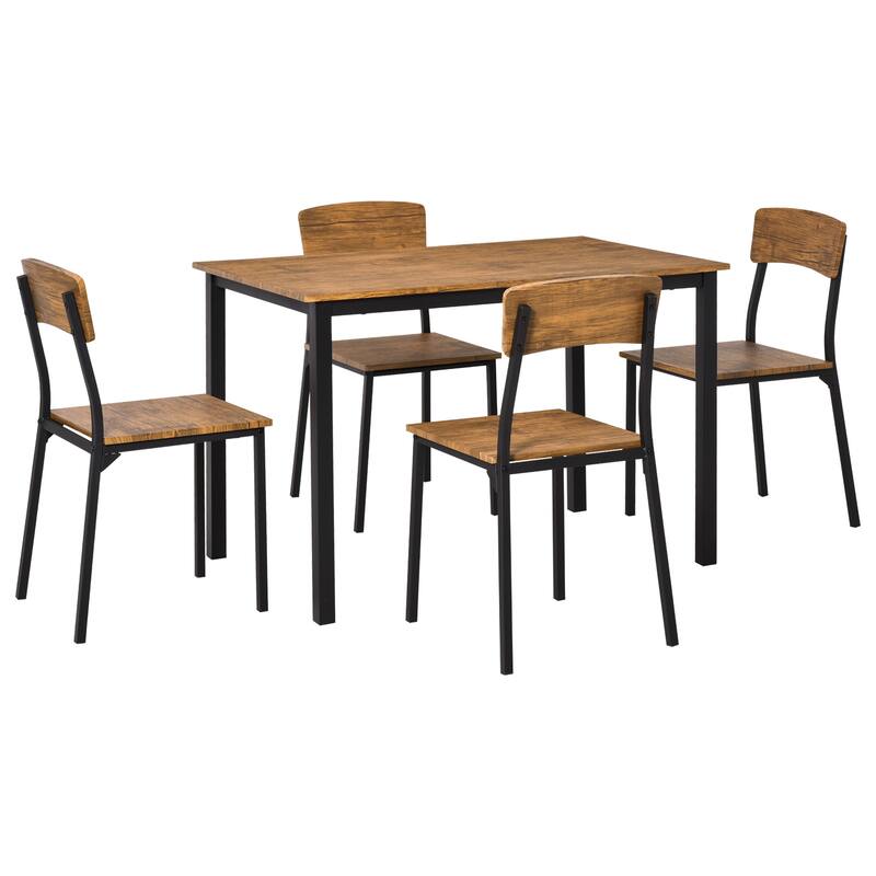 Modern 5-Piece Dining Set with Rectangular Table & 4 Open Back Dining Chairs - Rustic Brown