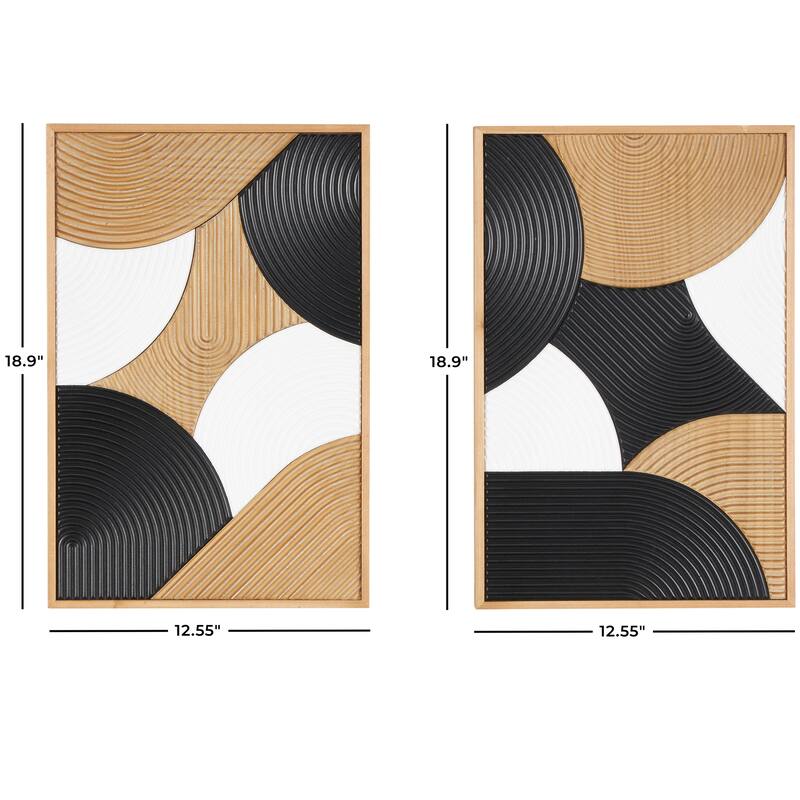Brown Wooden Geometric Home Wall Decor with Black and White Round Forms (Set of 2)