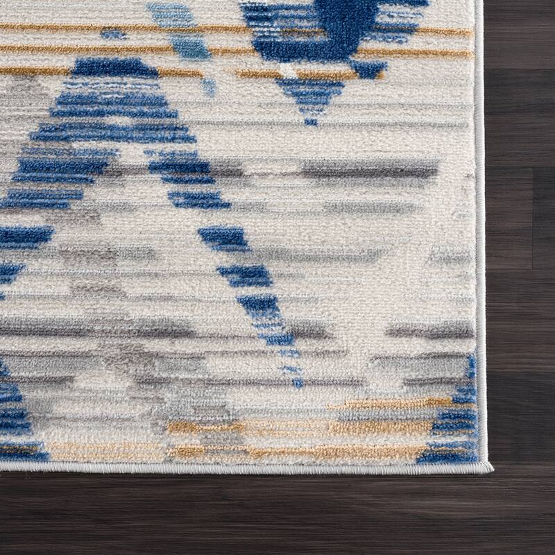Abani Dune Contemporary Chevron Blue and Grey Indoor Area Rug